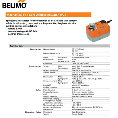 Actuador de Damper Belimo HAVC Sistema de Ventilación